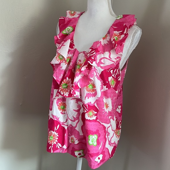 LILLY PULITZER Begonias Ruffled Neckline Sleeveless Blouse - Picture 9 of 12